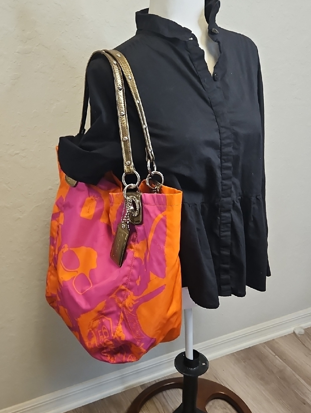 COACH Bonnie Cashin Parker NYC Pink/Orange Nylon Tote, Style 13055